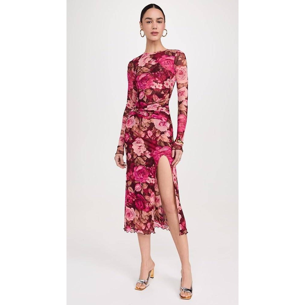 Free People Gianni Floral Mesh Bodycon Dress Pink Rose Maxi Slit Size Small